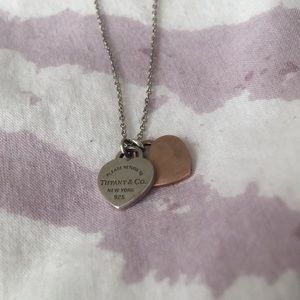 Tiffany necklace w/ rose gold heart & silver heart